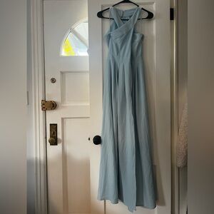 Light Blue Halter, Floor Length Dress with Slit